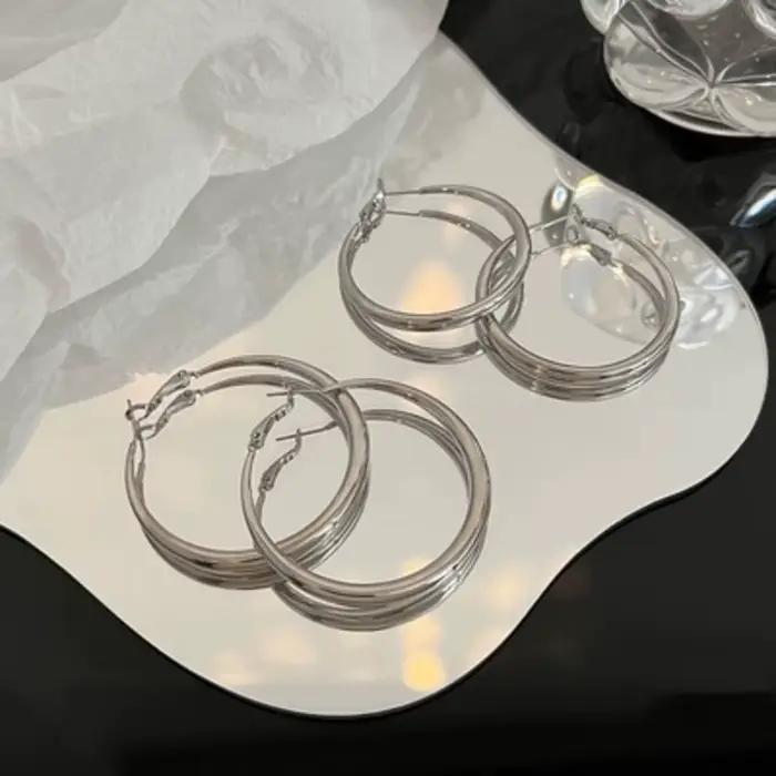 Boucles d'oreilles créoles épaisses et brillantes pour femmes, couleur or, Texture épaisse, cercle géométrique, bijoux Vintage