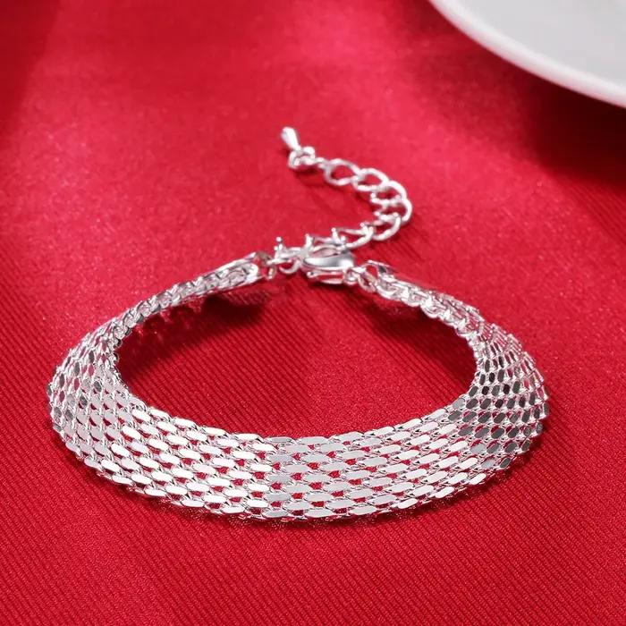 Bracelet en argent sterling 925 chaîne de tissage exquise pour femmes élégantes bureau carrière anniversaire cadeau de mariage noël bijoux nouvelle collection
