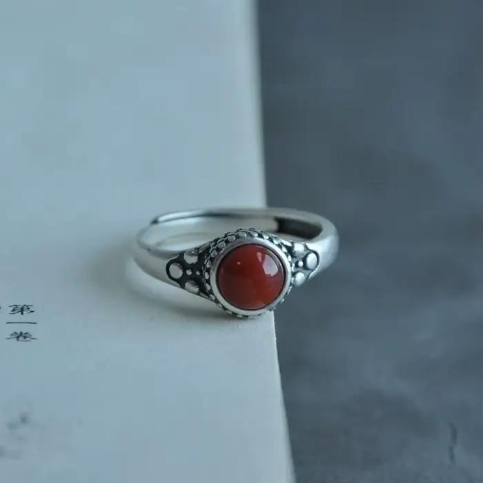 Buyee 925 bague ethnique en argent Sterling doigt rond Agate doux anneau ouvert pour femme excellente mode gris bijoux fins cercle