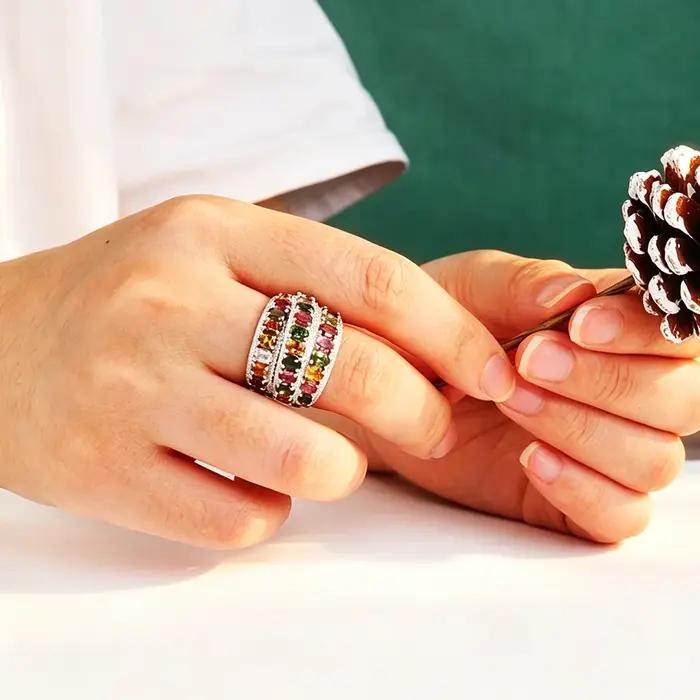Bague en argent sterling 925 avec tourmaline naturelle pour femmes, alliance de mariage avec certificat d'évaluation, bijou pour occasions spéciales et anniversaires
