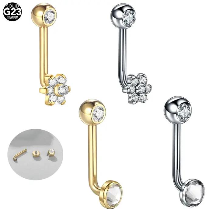 Piercing de Capuche Vertical en Titane pour Femme Bijoux de Corps Anneau de Ventre Fleur Jules Clip CZ Occasions Spéciales