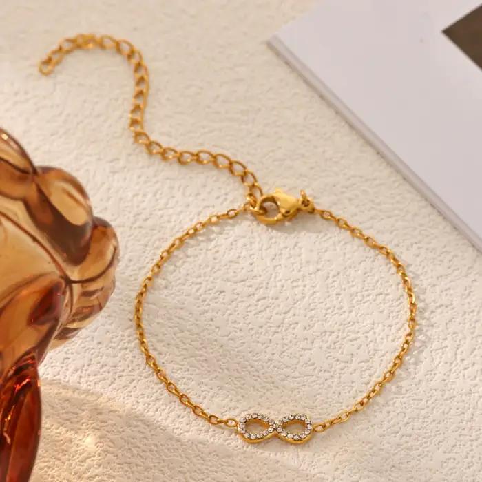 Bracelet Infini Vintage en Zircon en Acier Inoxydable Doré Chaîne de Cristaux Pour Femme Occasions Spéciales Tracker D'Humeur