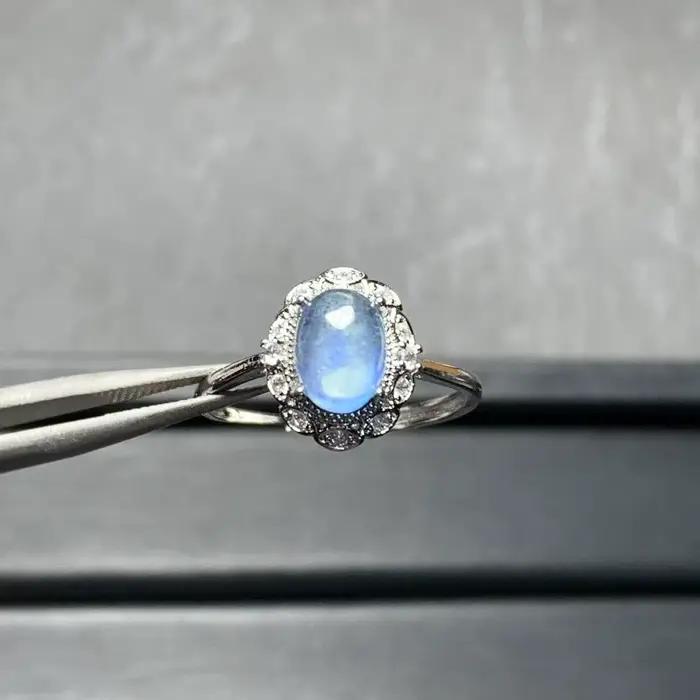 Bague aigue-marine naturelle réglable pour femmes, bijou romantique et mignon pour parties et cérémonies, pierre unique et éclat subtil