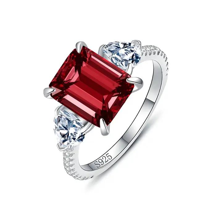 Wong Rain 925 argent Sterling 8*10 MM saphir Citrine aigue-marine émeraude rubis gemme de fiançailles femmes bague bijoux fins en gros