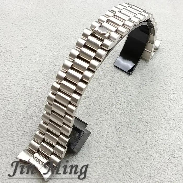 Bracelet Oyster en acier inoxydable massif 904L, 20 mm de large, brossé et poli, avec boucle déployante et fermoir coulissant, argent, rose, noir