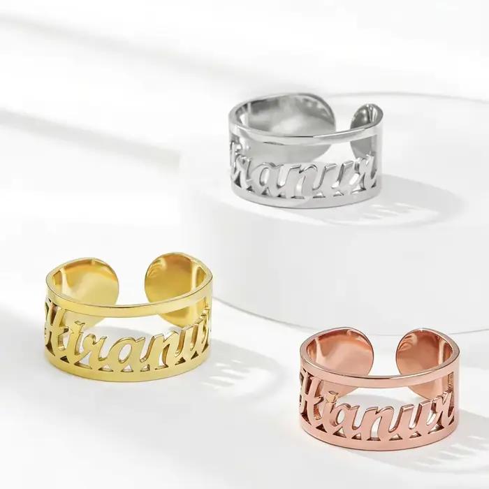 Bague de Couple personnalisée avec Double premier nom, pour femmes et hommes, cadeau de famille personnalisé, couleur or Rose, bijoux d'amour en acier inoxydable