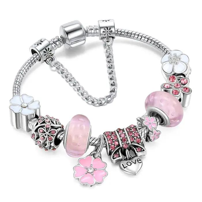 Bracelet à breloques en argent vintage pour femme perles de cristal bricolage bijoux de marque occasions spéciales anniversaire cadeau fête mariage