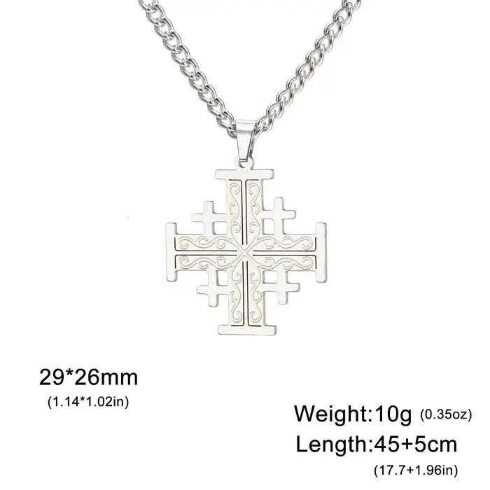 EUEAVAN jérusalem templier croix colliers en acier inoxydable croisé cinq fois croix collier chrétie