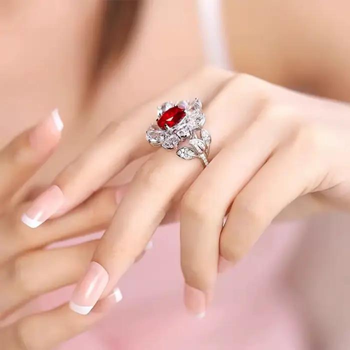 Wong Rain – bague en argent Sterling 925 pour femmes, taille ovale, saphir, rubis, diamant à haute teneur en carbone, fleur, bijoux fins, cadeau d'anniversaire, 5CT