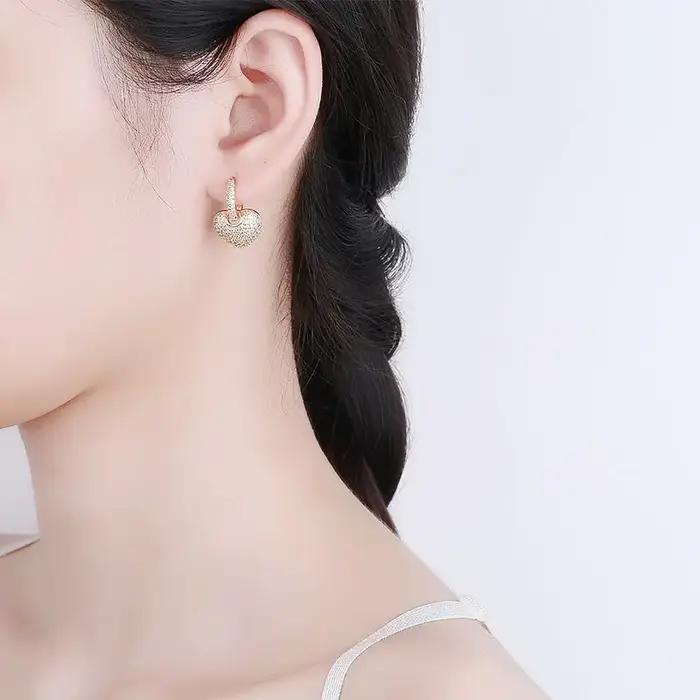 Buyee 925 en argent Sterling femme magnifique boucle d'oreille pour les femmes de luxe mode mariage grand coeur bijoux