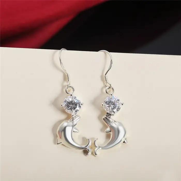 DOTEFFIL 925 argent Sterling dauphin AAA Zircon gouttes boucles d'oreilles pour les femmes meilleur cadeau de mariage fiançailles fête bijoux