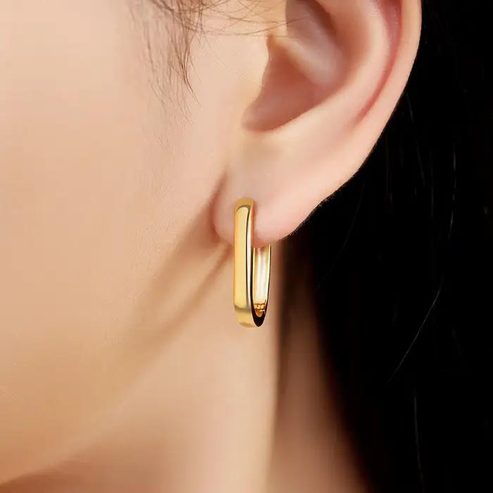 Boucles d'Oreilles Créoles en Argent Sterling S925 Simple et Lisse Pour Femmes Occasions Spéciales Blanc Noir
