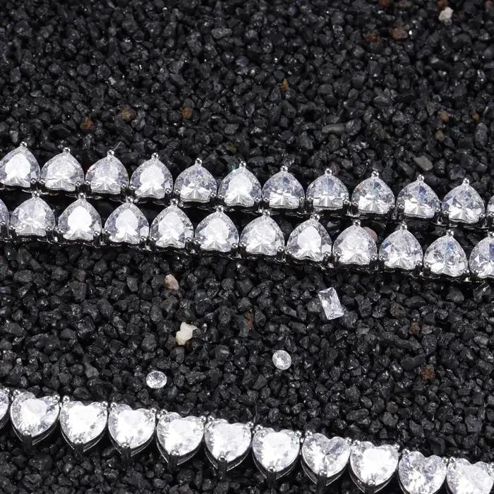Collier en forme de cœur glacé avec breloque, cadeau pour fiançailles et mariage, bracelet pour femmes, bijoux hip hop avec différents coloris et tailles