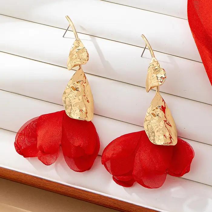 Boucles doreilles romantiques fleurs tissu rose pour femmes occasions quotidiennes vacances