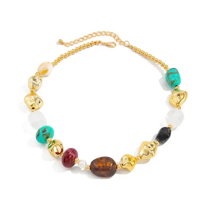 SHIXIN bohème couleur résine perlée collier ras du cou pour les femmes Vintage réglable acrylique