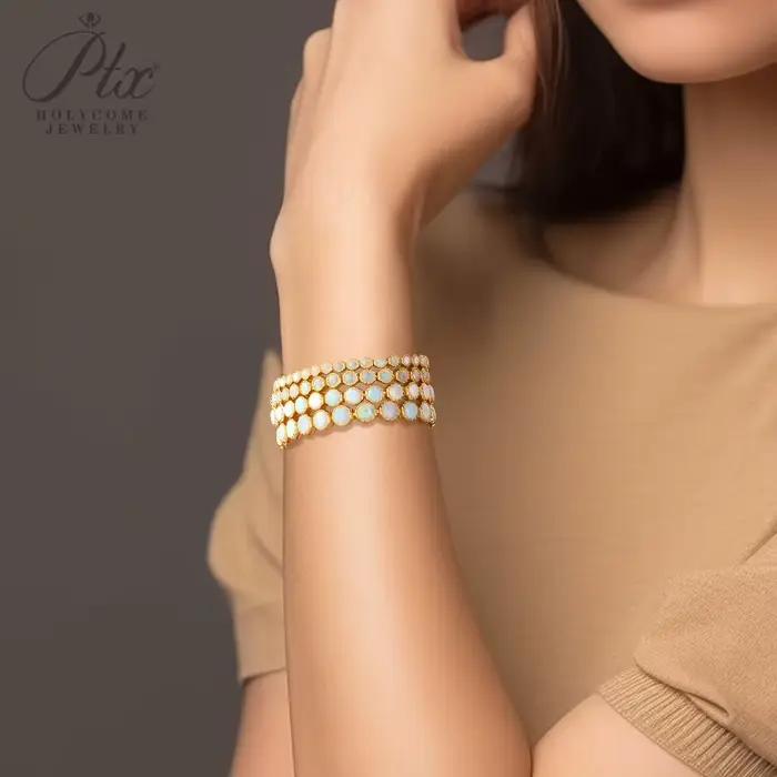 Bracelet en argent sterling 925 serti d'opale blanc bleu simple classique pour femmes et filles bijoux avancés occasions spéciales