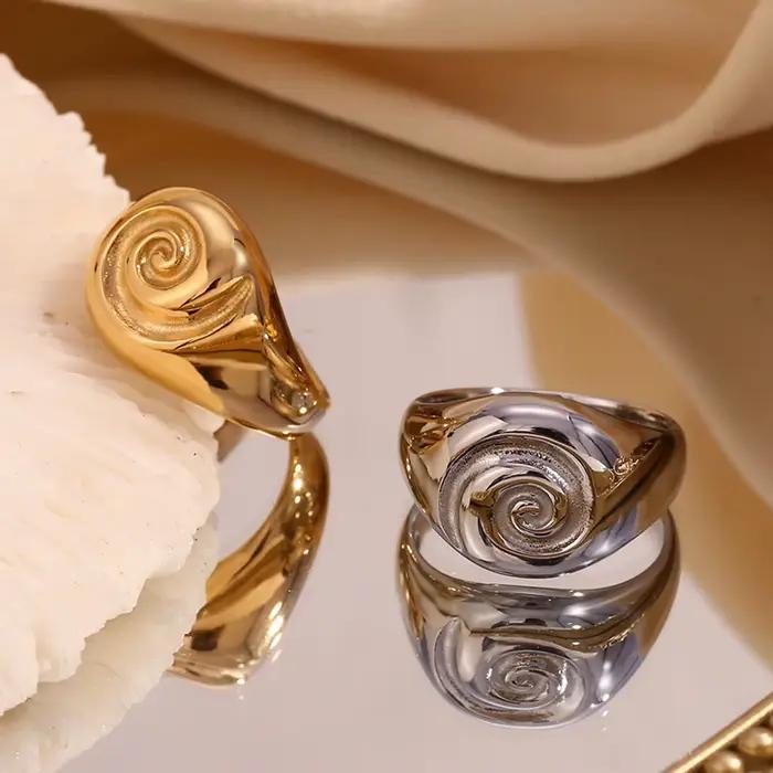 E.B.belle – bague Vortex à visage rond, étanche, plaqué or 18 carats, accessoires couleur argent, bagues en acier inoxydable 316L pour femmes