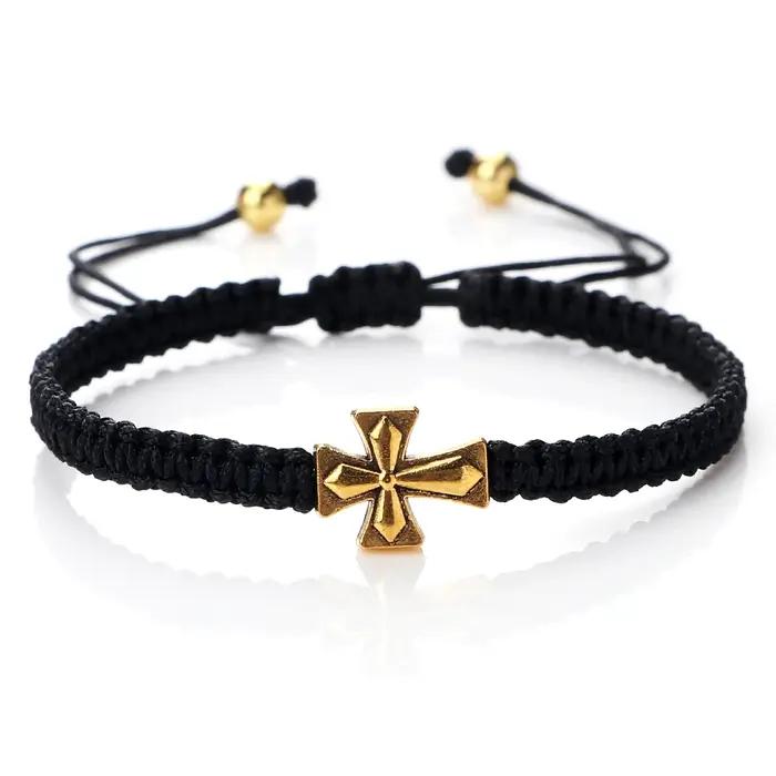Pendentif croix doré argenté, bracelets réglables pour hommes et femmes, corde tressée en Nylon mult