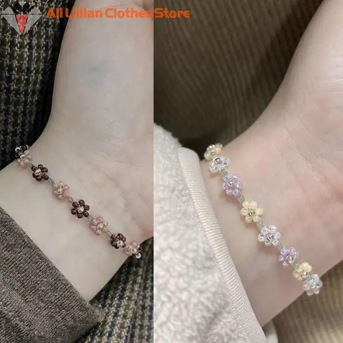 Bracelet de perles de fleurs mignonnes pour femmes et filles