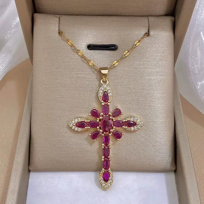 Collier croix religieux en Zircon coloré, prière de jésus, pendentif en cuivre plaqué or, chaîne en