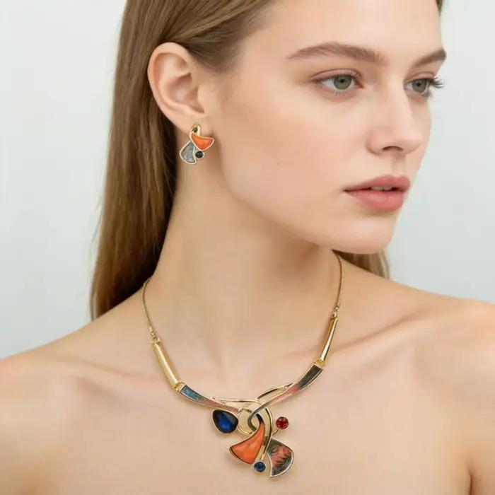 Ensemble de bijoux ICEYY en résine plaquée or pour femmes - Collier et boucles d'oreilles goutte d'eau pour occasions spéciales