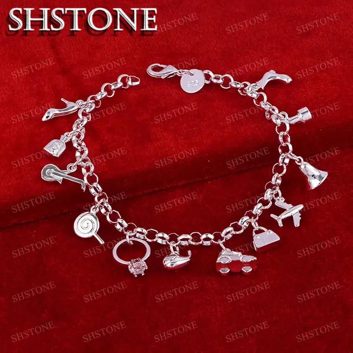 SHSTONE 18K or avion/voitures/cloches/lollipops/guitares pendentif Bracelet pour femme mode fête mariage fiançailles charme bijoux