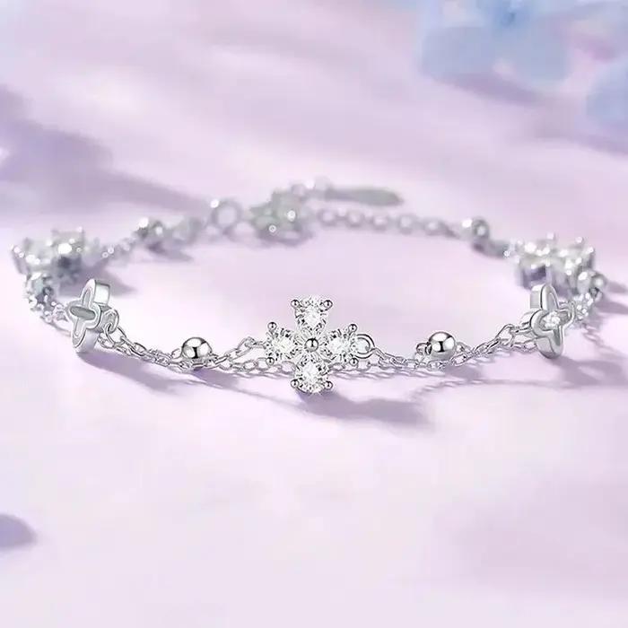 Bracelet trèfle à quatre feuilles en argent Sterling 925 pour femmes