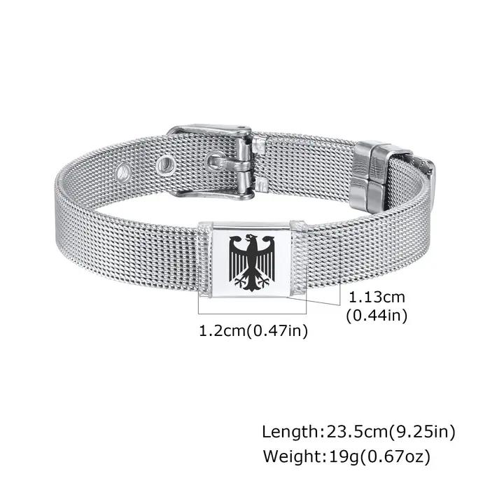 Bracelet aigle allemand pour hommes et garçons, Bracelet réglable en maille d'acier inoxydable, cade