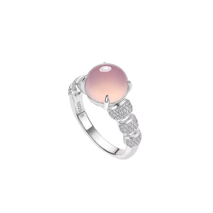 MEE-Boucles d'Oreilles en Calcédoine Rose Incrustée pour Femme, Argent Sterling 925 Plaqué Or, Mode
