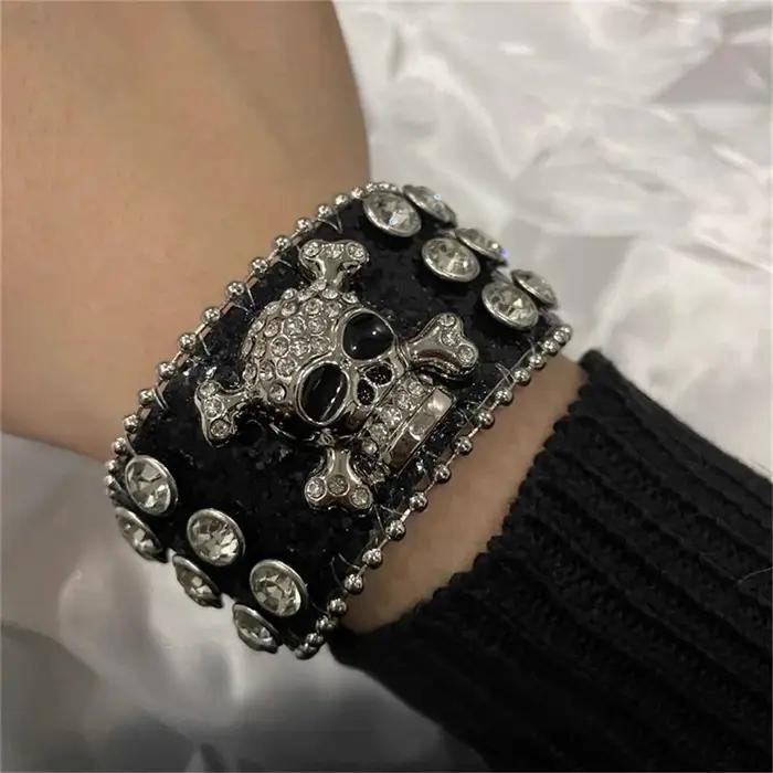 Bracelet croisé ZRM en cuir avec tracker d'humeur pour hommes style épicé punk strass fait à la main occassions spéciales