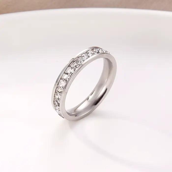 Bague de luxe en acier inoxydable pour femmes, couleur or Rose, Double rangée de Zircon carré, fianç
