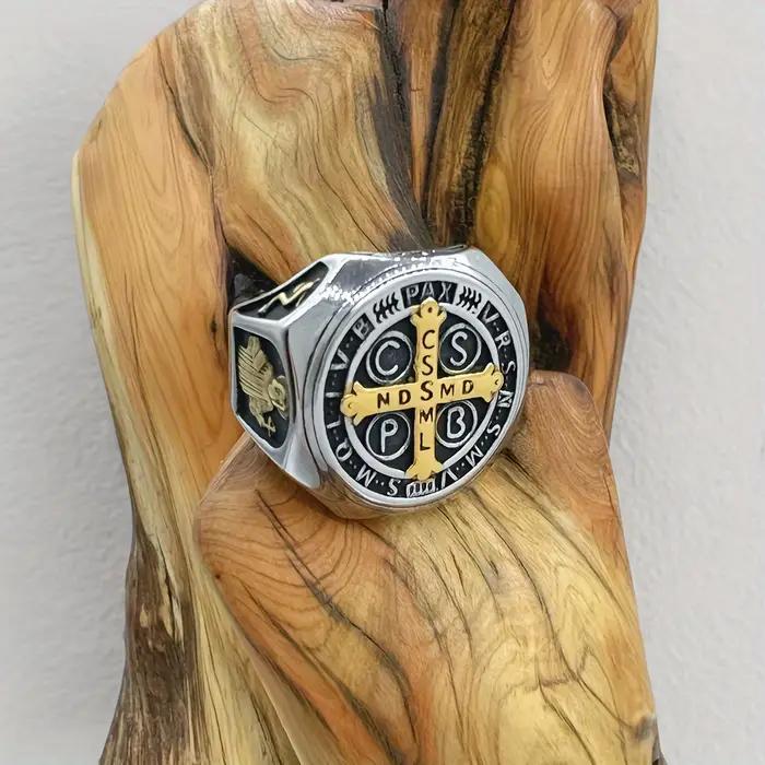 Crux Sancti Patris benoît Cspb croix hommes anneaux en acier inoxydable 316L Punk bijoux taille 7-13