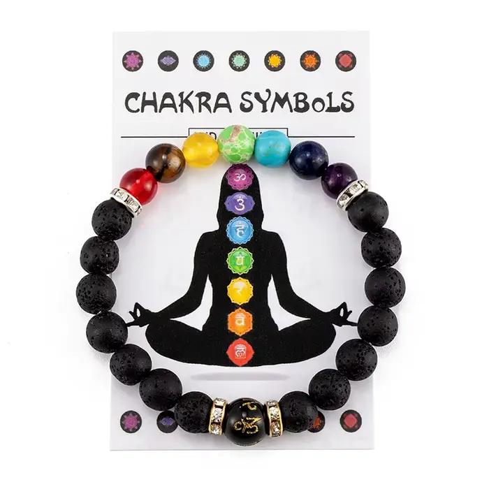 Bracelet 7 chakras avec carte de signification pour hommes et femmes
