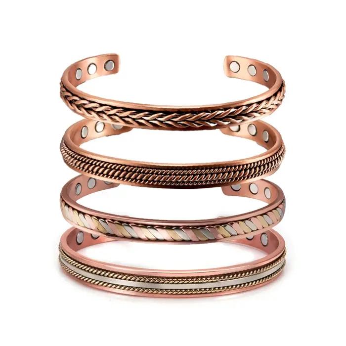 Bracelet magnétique torsadé en cuivre pur ajustable pour homme et femme avec fonction thérapie magnétique pour bien-être et style moderne