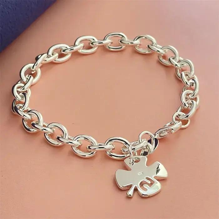 Bracelet trèfle à quatre feuilles en argent Sterling 925