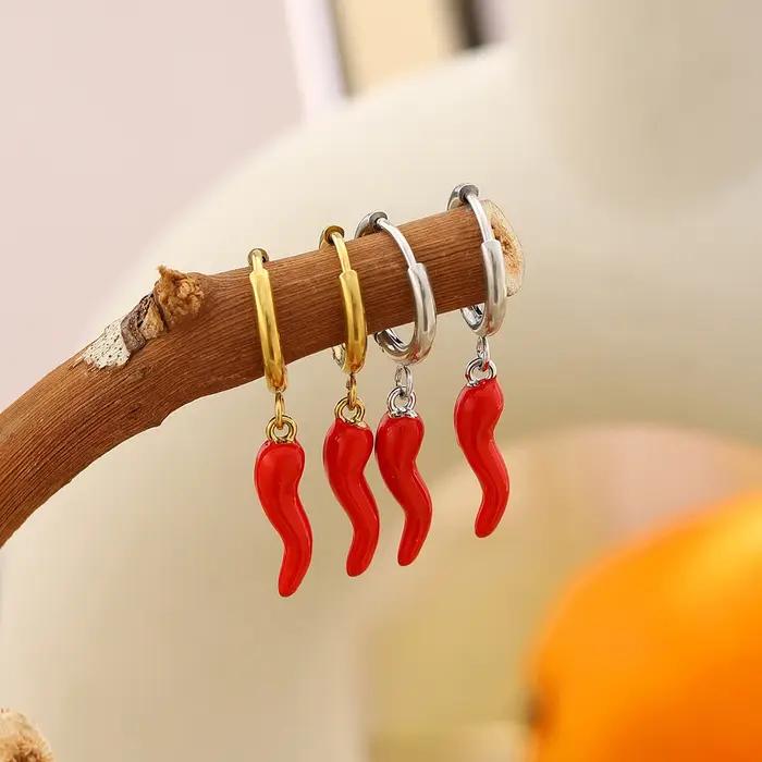 E.B.belle Boucles d'oreilles pendantes en forme de piment rouge pour femmes