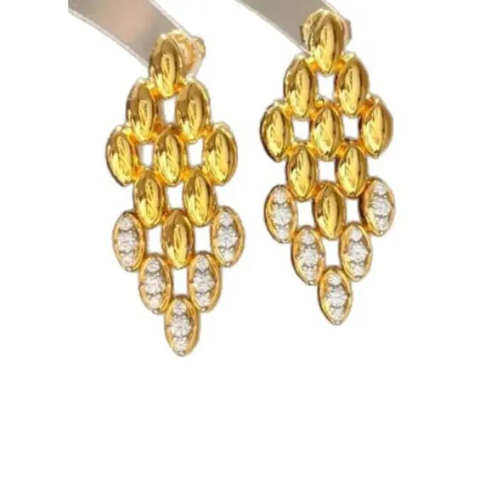 Boucles d'oreilles en diamant incrusté de style exagéré de luxe rétro pour femmes