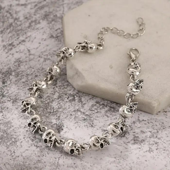 Bracelet de perles de crâne rétro de Style Punk pour hommes et femmes