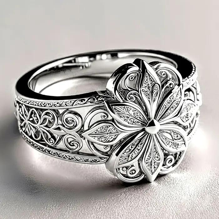 Huitan – magnifique bague pour femmes, design esthétique gravé de fleurs, accessoires tendance pour
