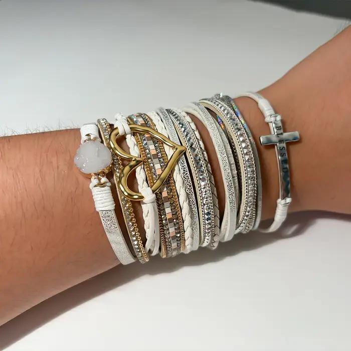 Bracelet multicouche bohème Vinatge croix bénie avec fermoir magnétique pour hommes et femmes amis