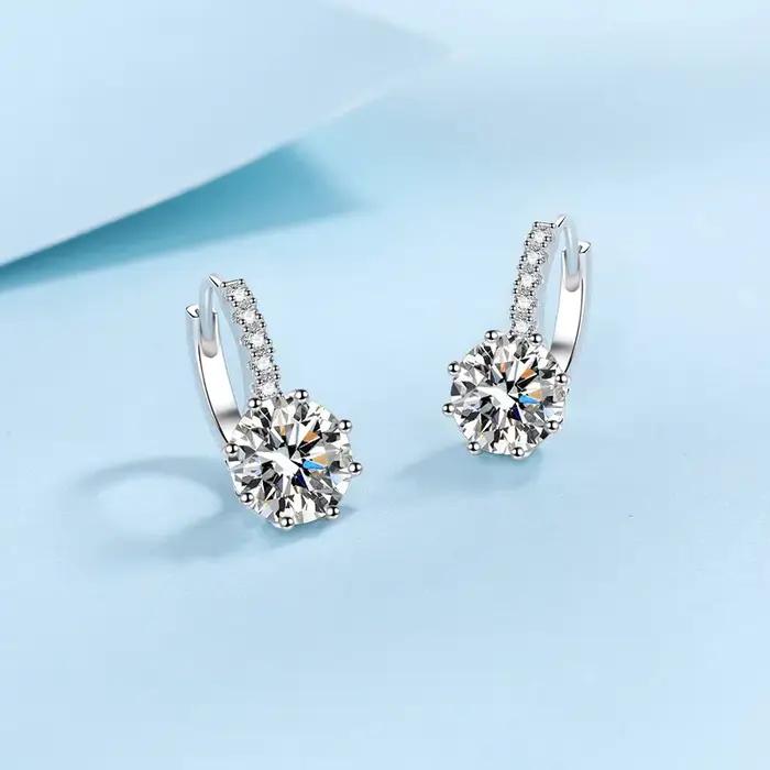 Boucles d'oreilles en argent sterling S925 avec moissanite BR 2CT pour femmes