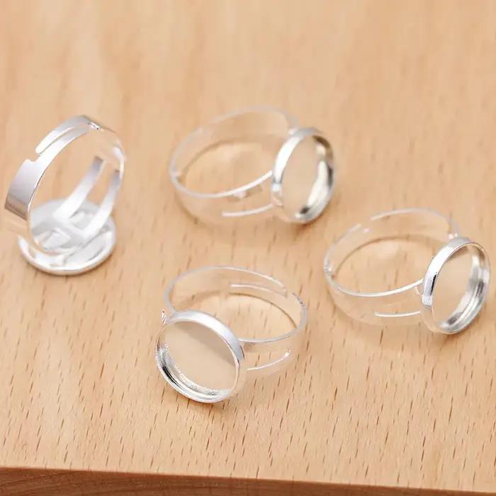 Bague enfant 12mm 10 pièces argent plaqué or Rose couleur enfants réglable anneau paramètres blanc/socle