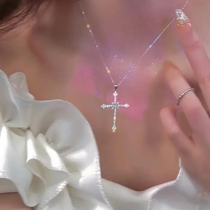 Collier pendentif croix en Zircon cristal brillant pour femmes et filles
