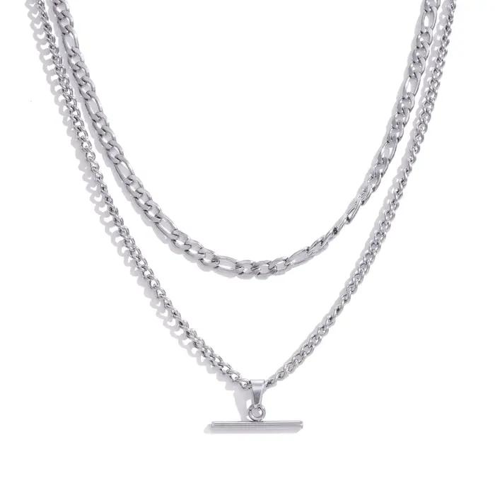 Collier superposé pour femme minimaliste empilable - Plaqué or 18 carats en acier inoxydable hypoallergénique élégant double chaîne bijoux