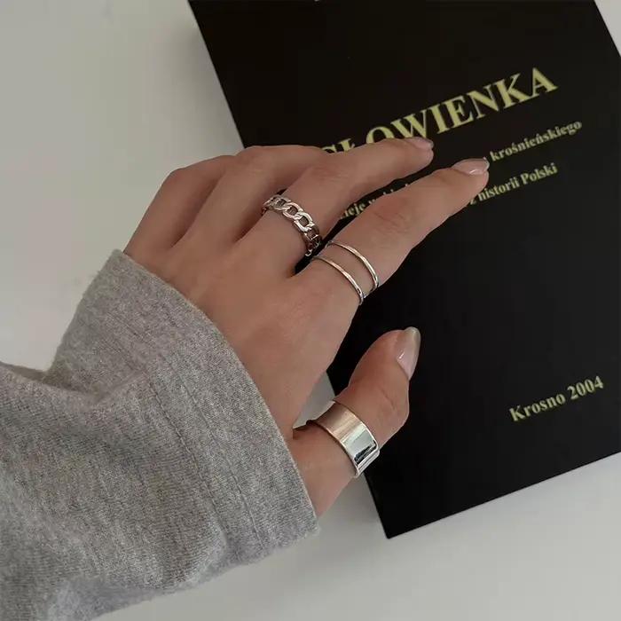 Ensemble de trois bagues ouvertes ajustables pour femme, style mode et personnalité, style froid, bague d'index et bague de phalange élégante