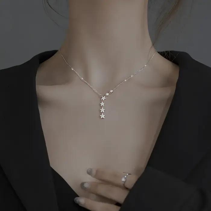 Collier étoile avec pendentif pompon en argent 2021, chaîne de clavicule de tempérament Simple, bijo