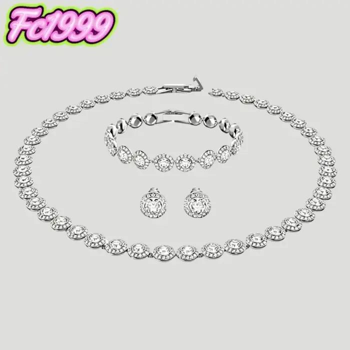 Ensemble de bijoux en argent sterling 925 serti de cristal pour femmes, collier, boucles d'oreilles, bague et bracelet, idéal pour les mariages et les occasions spéciales