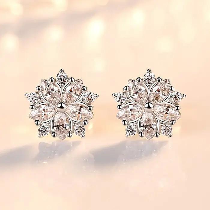 Boucles d'oreilles flocon de neige en argent Sterling 925