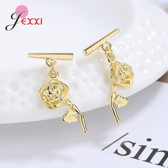 Boucles d'oreilles en argent Sterling 925 pour femmes et filles, Style naturel, fleur de Rose, haute