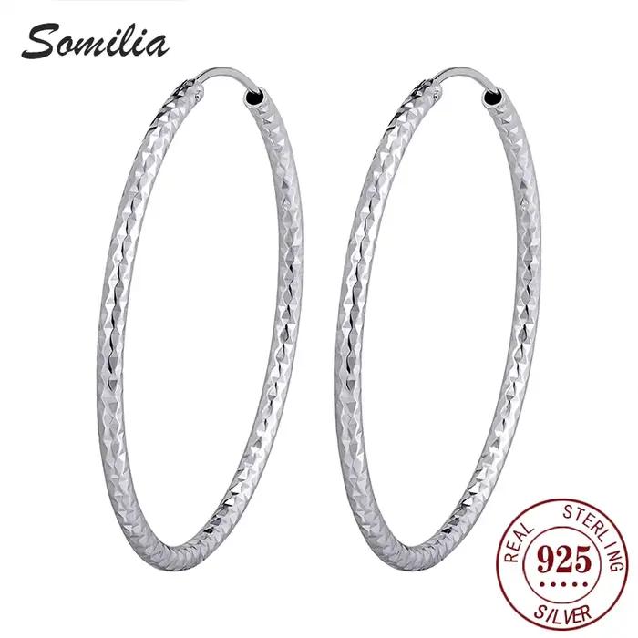SOMILIA – boucles d'oreilles en argent Sterling 925 pour femmes, design noble et à la mode, beau charme, grand cercle, bijoux